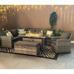 Rosen 9 Seater Rattan Corner Sofa Set With Aluminium Fire-pit Dining Table and Storage Box, Grey / Without Rain Cover - thumbnail 8