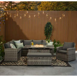 Rosen 9 Seater Rattan Corner Sofa Set With Aluminium Fire-pit Dining Table and Storage Box, Grey / Without Rain Cover - thumbnail 5