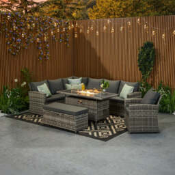 Rosen 9 Seater Rattan Corner Sofa Set With Aluminium Fire-pit Dining Table and Storage Box, Grey / Without Rain Cover - thumbnail 3