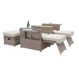Galle 5-Piece Rattan Sofa Set Storage Daybed Set Sun Lounger with Hidden Storage Retractable Side Tray - thumbnail 5
