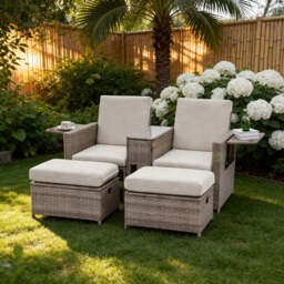 Galle 5-Piece Rattan Sofa Set Storage Daybed Set Sun Lounger with Hidden Storage Retractable Side Tray - thumbnail 2