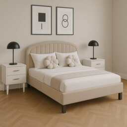 Aurora Plush Bed Frame with Head Board Single Bed or Double Bed, Double Size Frame / Champagne