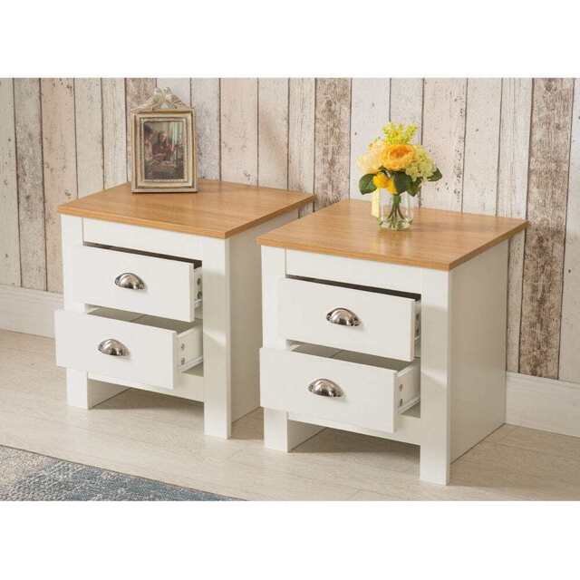 Set of 2 Heritage 2 Drawer Bedside Tables, White - image 1