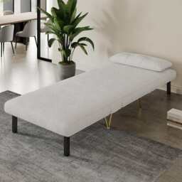 Jola White Boucle Foldable Sofa Bed With Metal Legs And Pillow, Single - thumbnail 3