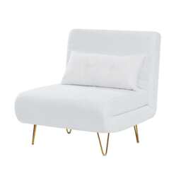 Jola White Boucle Foldable Sofa Bed With Metal Legs And Pillow, Single - thumbnail 4