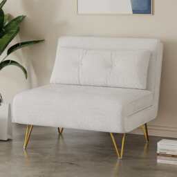 Jola White Boucle Foldable Sofa Bed With Metal Legs And Pillow, Single - thumbnail 1