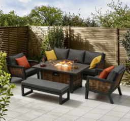 Berlin 7‑Seater Aluminium Outdoor Garden Sofa Set with Fire Pit Table and Bench - thumbnail 2