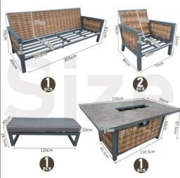 Berlin 7‑Seater Aluminium Outdoor Garden Sofa Set with Fire Pit Table and Bench - thumbnail 6
