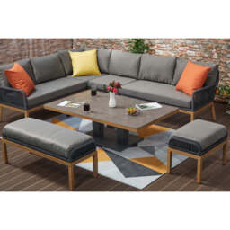 Berlin Aluminum Rope Outdoor 10-Seater Corner Sofa Set with Lifting Table - thumbnail 7