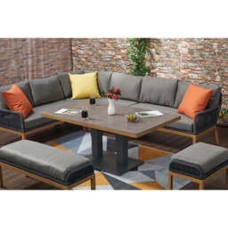 Berlin Aluminum Rope Outdoor 10-Seater Corner Sofa Set with Lifting Table - thumbnail 8