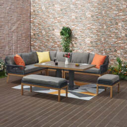 Berlin Aluminum Rope Outdoor 10-Seater Corner Sofa Set with Lifting Table - thumbnail 9