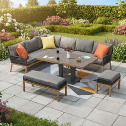 Berlin Aluminum Rope Outdoor 10-Seater Corner Sofa Set with Lifting Table - thumbnail 2