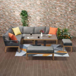 Berlin Aluminum Rope Outdoor 10-Seater Corner Sofa Set with Lifting Table - thumbnail 3
