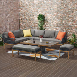 Berlin Aluminum Rope Outdoor 10-Seater Corner Sofa Set with Lifting Table - thumbnail 6