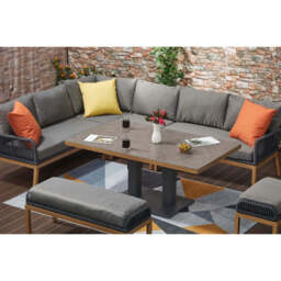 Berlin Aluminum Rope Outdoor 10-Seater Corner Sofa Set with Lifting Table - thumbnail 1