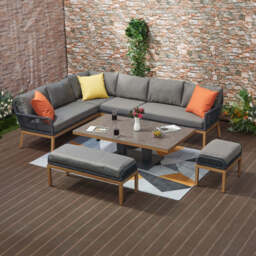 Berlin Aluminum Rope Outdoor 10-Seater Corner Sofa Set with Lifting Table - thumbnail 4