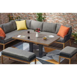 Berlin Aluminum Rope Outdoor 10-Seater Corner Sofa Set with Lifting Table - thumbnail 5