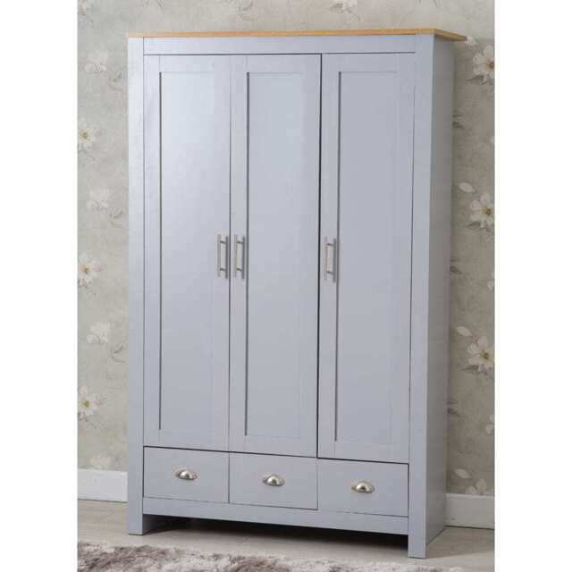 Heritage 3 Door 3 Drawer Wardrobe in Grey and Oak - image 1