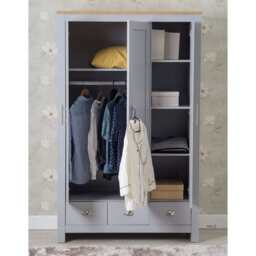Heritage 3 Door 3 Drawer Wardrobe in Grey and Oak - thumbnail 3