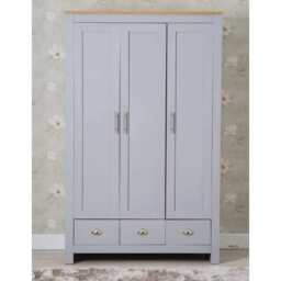 Heritage 3 Door 3 Drawer Wardrobe in Grey and Oak - thumbnail 2