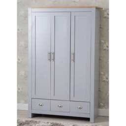 Heritage 3 Door 3 Drawer Wardrobe in Grey and Oak - thumbnail 1