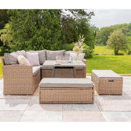 Rosen 9‑Seater Natural Rattan Corner Sofa Fire Pit Dining Set with Storage Benches & Rain Cover, Without Rain Cover - thumbnail 9