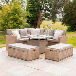 Rosen 9‑Seater Natural Rattan Corner Sofa Fire Pit Dining Set with Storage Benches & Rain Cover, Without Rain Cover - thumbnail 6