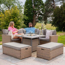 Rosen 9‑Seater Natural Rattan Corner Sofa Fire Pit Dining Set with Storage Benches & Rain Cover, Without Rain Cover - thumbnail 2