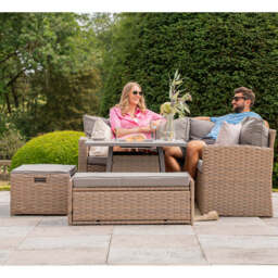 Rosen 9‑Seater Natural Rattan Corner Sofa Fire Pit Dining Set with Storage Benches & Rain Cover, Without Rain Cover - thumbnail 3