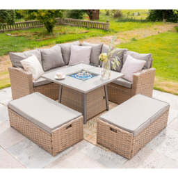 Rosen 9‑Seater Natural Rattan Corner Sofa Fire Pit Dining Set with Storage Benches & Rain Cover, Without Rain Cover - thumbnail 5