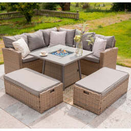 Rosen 9‑Seater Natural Rattan Corner Sofa Fire Pit Dining Set with Storage Benches & Rain Cover, Without Rain Cover - thumbnail 4