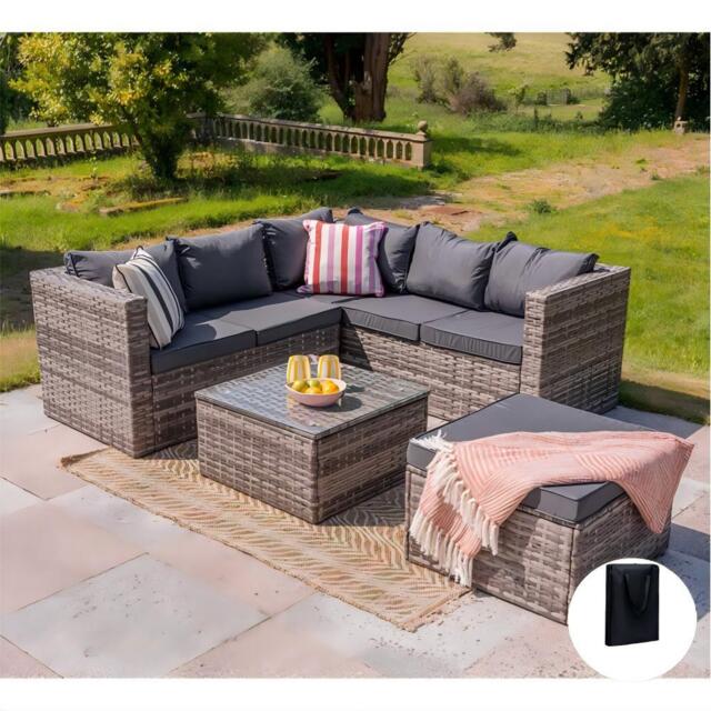 Vancouver 6 Seater Modular Rattan Sofa Set In Grey, With Rain Cover