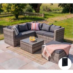 Vancouver 6 Seater Modular Rattan Sofa Set In Grey, With Rain Cover