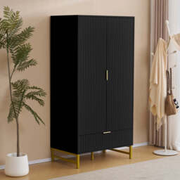 Mercury Ridged 4 Piece  Bedroom Furniture Set Wardrobe Bedside Set, Black - thumbnail 5