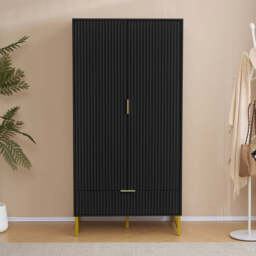Mercury Ridged 4 Piece  Bedroom Furniture Set Wardrobe Bedside Set, Black - thumbnail 4
