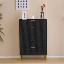 Mercury Ridged 4 Piece  Bedroom Furniture Set Wardrobe Bedside Set, Black - thumbnail 2