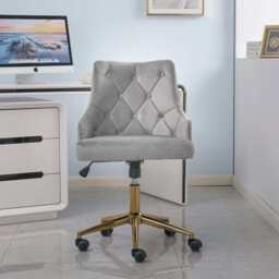 Avers Channel Tufted Velvet Office Chair with Gold Legs, Grey