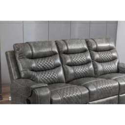 Grey PU Leather Manual Recliner Functional 2 Seater Sofa/3 Seater Sofa / Armchair Set, 3 Seater - thumbnail 5