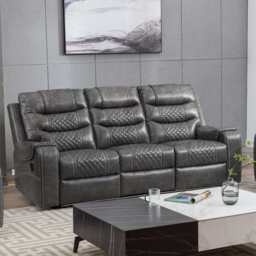 Grey PU Leather Manual Recliner Functional 2 Seater Sofa/3 Seater Sofa / Armchair Set, 3 Seater - thumbnail 4