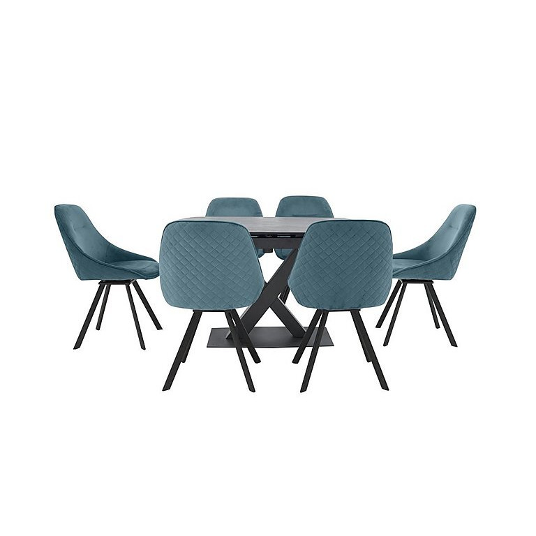 Arctic Extending Dining Table with Graphite Top and 6 Swivel Chairs - Blue