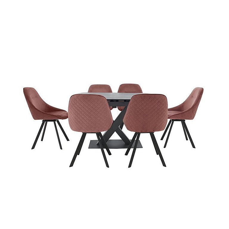 Arctic Extending Dining Table with Graphite Top and 6 Swivel Chairs - Pink