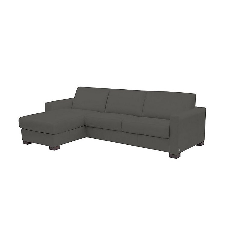 Nicoletti - Alcova 3 Seater Leather Sofa Bed with Storage Left Hand Facing Chaise and Box Arms - Botero Grigio