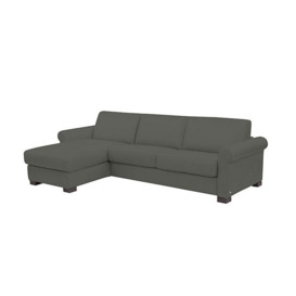 Nicoletti - Alcova 3 Seater Leather Sofa Bed and Storage Left Hand Facing Chaise with Scroll Arms - Torello Grigio