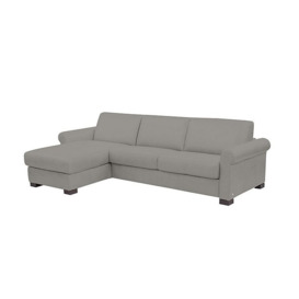 Nicoletti - Alcova 3 Seater Leather Sofa Bed and Storage Left Hand Facing Chaise with Scroll Arms - Torello Iron