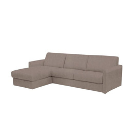 Nicoletti - Alcova 3 Seater Left Hand Facing Fabric Sofa Bed and Storage Chaise with Slim Arms - Flambe Tortora