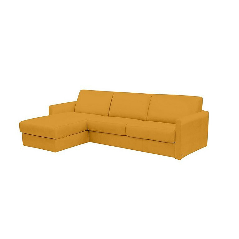 Nicoletti - Alcova 3 Seater Leather Sofa Bed with Storage Left Hand Facing Chaise and Slim Arms - Torello Senape