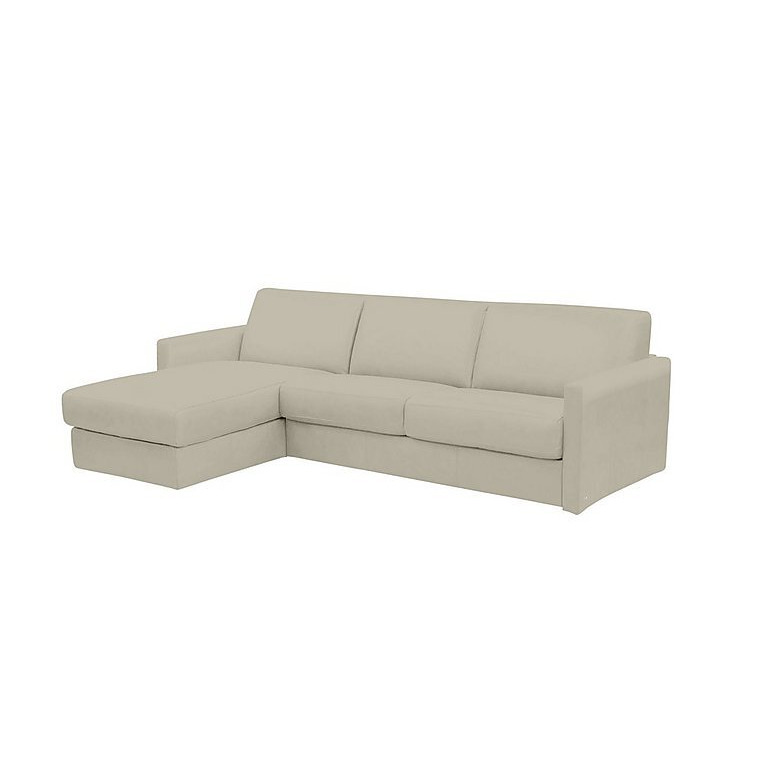 Nicoletti - Alcova 3 Seater Leather Sofa Bed with Storage Left Hand Facing Chaise and Slim Arms - Torello Tortora