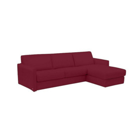 Nicoletti - Alcova 3 Seater Leather Sofa Bed with Storage Right Hand Facing Chaise and Slim Arms - Dali Bordeaux