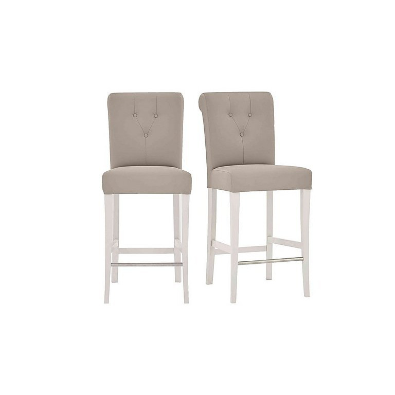 Furnitureland - Annecy Pair of Faux NC Leather Roll Back Bar Stools - Grey