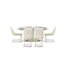 Avorio Pop-Up Extending Dining Table and 6 Chairs - 130-cm